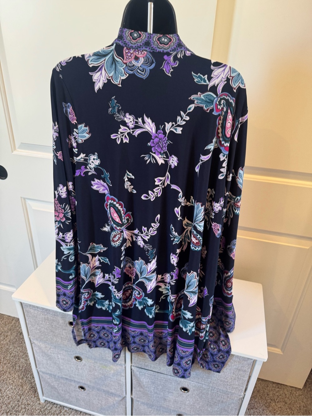Susan Graver Navy Floral Open-Front Kimono with Purple Accents - Picture 2 of 4